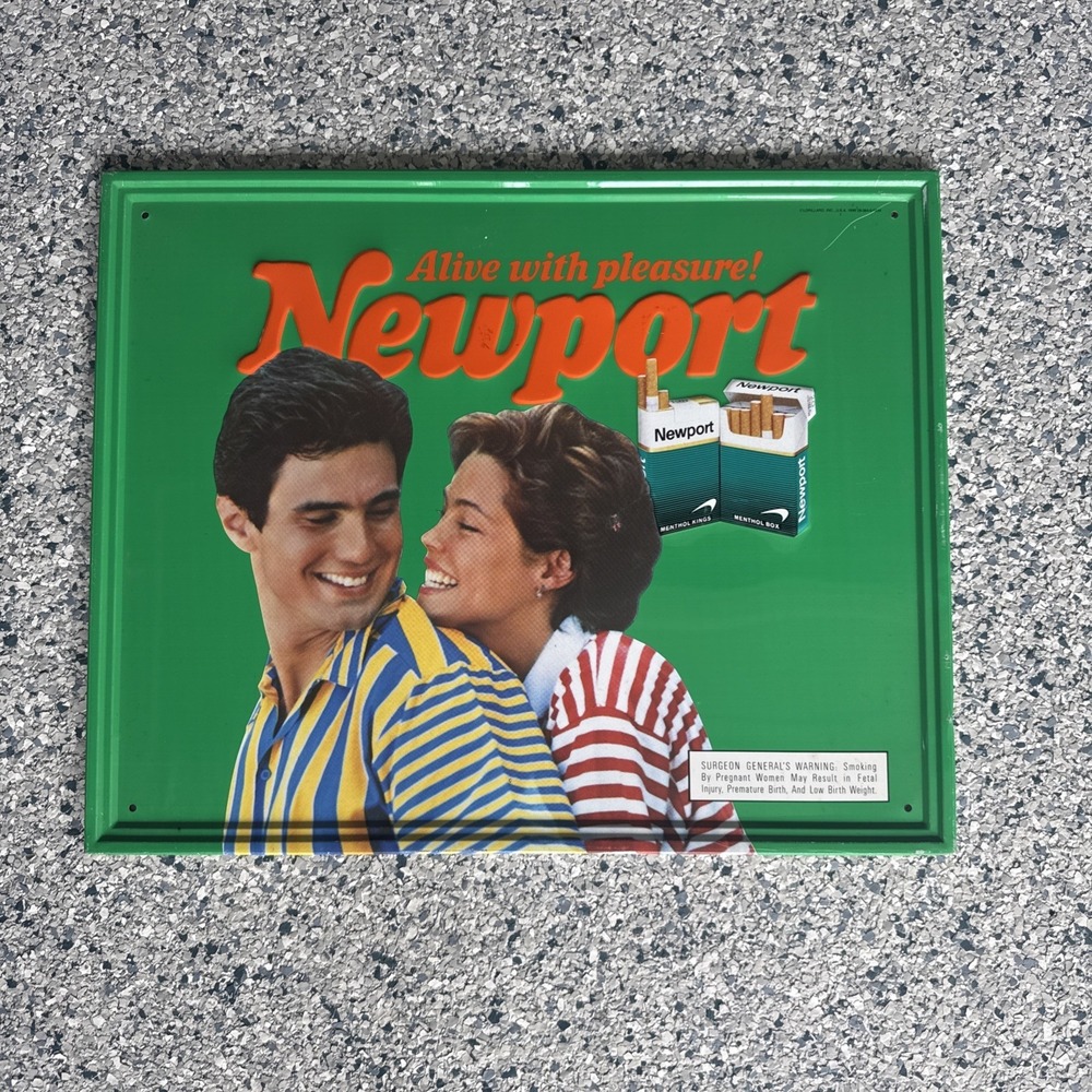 Vtg 1990 Newport Cigarette "Alive with Pleasure" Metal Sign Tobacco Collectible